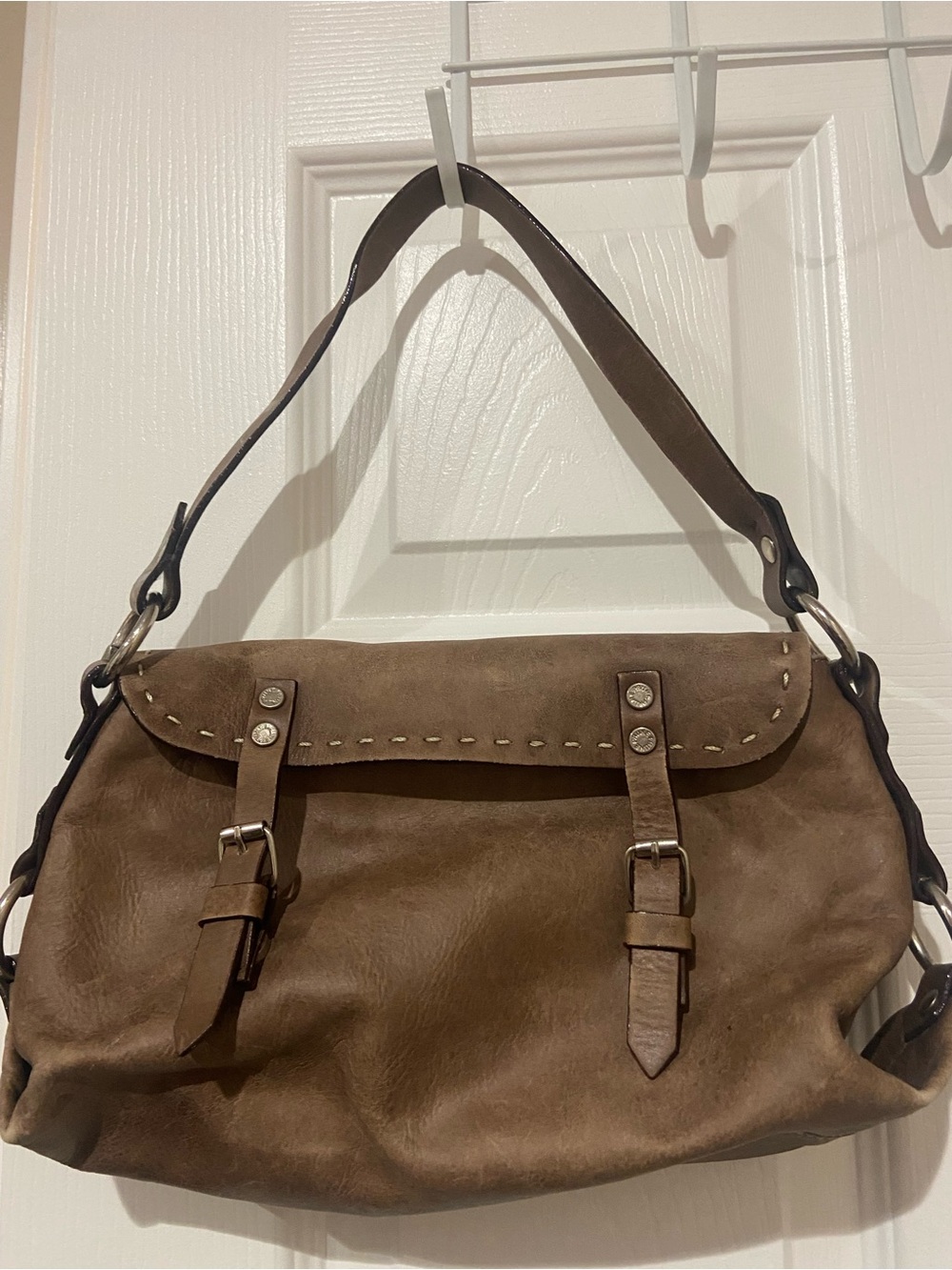 Prune Brown Suede Satchel with Interior Zip Pocket